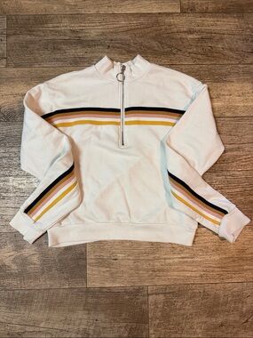 Women's Off White Quarter-Zip Pullover with Stripe Detail